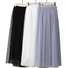 Black/White High Waist Tulle Skirt - 90cm Layered Net Underskirt With Lace Trim, Fluffy Tutu Skirt For Wedding Bridesmaid Cosplay Party Performance (L Size)