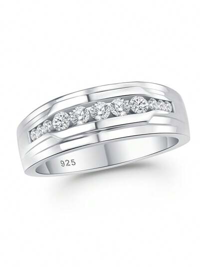 AIHUASI 1pc Certified 925 Sterling Silver Moissanite Rhinestone Wedding Rings For Men Laboratory-Created 2.75*2.75mm 0.6 Carat Round Cut Dazzling D Color VVS1 Moissanite Engagement Ring Luxury Fine Jewelry Valentines Gift