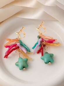2pcs Beach Style Dopamine Effect Shell Earrings, Long Hanging Dangle Statement Earrings For Women
