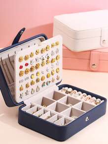 1pc Multi-Functional Leather Jewelry Storage Box, Convenient Double-Layer Simple Jewelry Storage Box, Can Be Put Earrings Earrings Necklace Bracelet, High-End Jewelry Box Back To School