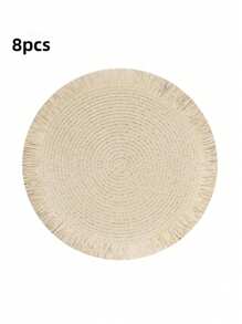 2 piezas/8 piezas Manteles individuales redondos de 15 pulgadas de fibra de papel tejida con borlas, resistentes al calor, decoración de vajilla de hotel y restaurante, decoración de mesa de comedor y sala de estar, antideslizante, adecuado para reuniones en el hogar y fiestas de boda