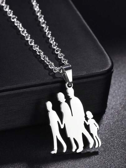 1件时尚温馨的不锈钢亲子吊坠项链，母亲节/父亲节礼物