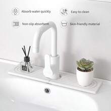 Stone Quick Dry Faucet Mat For Kitchen Sink [Diatomite Super Fast Drying] Stone Faucet Mat For Kitchen Sink Splash Guard Sinks Stone Quick Dry Around Faucets Stones Drying Bathroom Quick Stones Mat - trắng - Xem 2