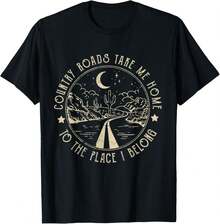 Camiseta de música de Country Roads diseño Retro Take Me Home Citas - Negro - Ver 1
