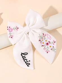 1 Stück individuell bedruckter weißer Haarschleife für Mädchen, Blumen gestickter Schleifenhaarclip mit Schwanz, individuell bedruckter weißer Haarnadel, elegante Haarstyling Clips Haarschmuck für Kinder und Babys