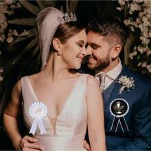 4pcs Groom & Bride Wedding Party Decoration Set, Including Shoulder Strap Badge, Ceremonial Attire Accessory, Wedding Event Costume Party Supplies