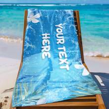 [Ocean Fresh Beach Towel] Made Of Skin-Friendly Towel Fabric, Soft And Comfortable. With A Deep Sea Blue Background, Accented By Crystal-Clear Water Droplets And Tropical Palm Leaf Prints, Offering A Refreshing Visual Experience. Supports Multiple Size Options And Customized Text, Quick-Drying And Suitable For Beach Swimming, Sunbathing, Etc. Foldable And Portable, Making It A Fashionable And Practical Companion For Your Summer Beach Vacation! - Multicolor - View 5