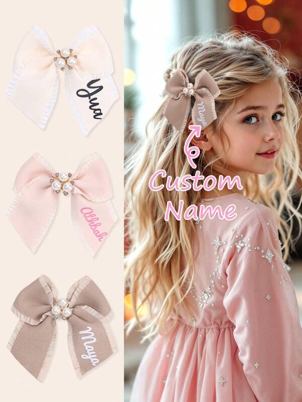 1 Stück personalisierte Haarschleife, Perlen-Haarklammer, individuelle Namenbögen Haarklammern, Haaraccessoires für Mädchen, perfekte Geschenke für Teenager-Mädchen, Haarspange, Urlaub Festival