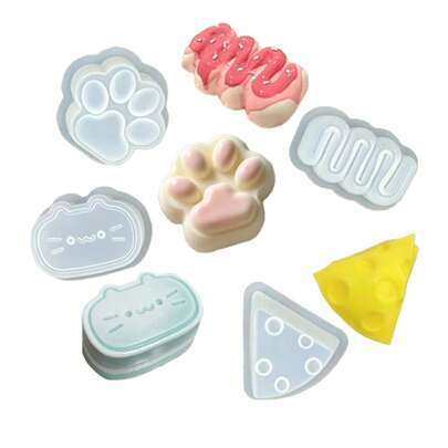 4 Pcs Silicone Resin Molds Set Cat Paw, Kittens, And Cheese Create Your Own Squishy Cat Paw Toy At Home