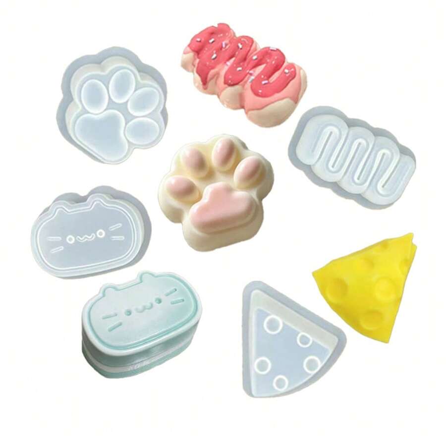 4 Pcs Silicone Resin Molds Set Cat Paw, Kittens, And Cheese Create Your Own Squishy Cat Paw Toy At Home - 4 Pcs - View 1