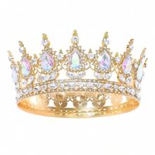 1pc Elegant Baroque Style Diamond Tiara, Luxury Princess Bridal Crown, Shining Round Headpiece For Women, Exquisite Wedding Hair Accessories, Not Washable, Special Occasion Jewelry