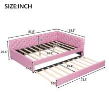 Merax Full XL Size Daybed, Linen Upholstered Corner Bed With Twin XL Trundle, Tufted Button Platform Bed, Solid Wood Bed Frame, No Box Spring Needed, Pink - Full XL-Pink - View 4