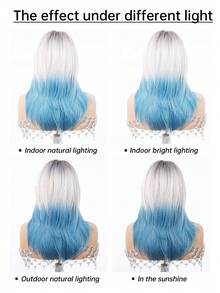 长款层次感齐肩蓝银色刘海银灰色渐变蓝色染发假发，22英寸，耐热合成假发，适合日常、派对、角色扮演等场合。（请注意佩戴和保养方式，由于拍摄时的光线和角度原因，实物颜色可能与图片略有差异。） - 彩色 - 查看 8