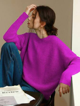 Knit Mix Elegante maglione francese lavorato a maglia per donna, casual e ampio, con maniche lunghe e collo tondo, adatto per l'autunno e l'inverno, idea regalo chic per Natale, Ringraziamento, Capodanno e San Valentino, abbigliamento autunnale per donna