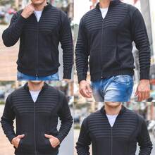 Men's Winter Coat Wool Knit Men's Jacket With Pocket And Zipper - Black - View 3