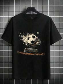 Children's T-Shirt For Boys With Ball Print GOAL Goalpost 100% Cotton Blouse - 黑色 - 查看 1
