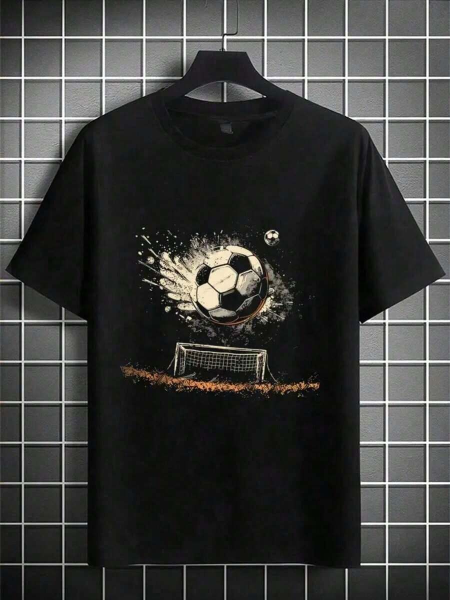 Children's T-Shirt For Boys With Ball Print GOAL Goalpost 100% Cotton Blouse - 黑色 - 查看 1