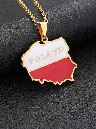 1pc Jewelry Polish Stainless Steel Material Map Flag Pendant Women's Polish Chain Polish Necklace Summer Suitable For Ladies.