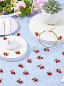 10pcs Double Head Clear Glass Beaded Cherry Pendant, Cute Small Fruit Pendant For Bracelet, Necklace, Earrings, Phone Charm, DIY Handcraft