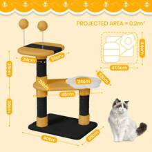 75cm Cat Tree Tower With Flower Platform And 2 Toy Balls, Indoor Cat Activity Centre With Scratching Posts And Jumping Platforms, Space-Saving Cat Furniture For Small Pets - Black+Yellow - View 4