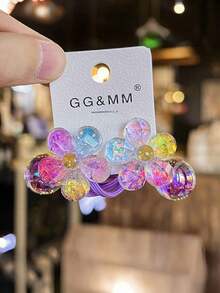 10个彩虹爱心卡通发圈，可爱彩色涤纶发绳，适合女孩，发饰，马尾辫发绳，头饰 - 如圖 - 查看 7