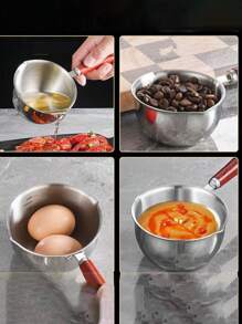 1PC Multifunctional Hot Oil Small Pot, Kitchen Hot Oil Small Pot, Stainless Steel Mini Oil Burning And Pouring Pot, Special Small Spoon Tool For Oil Pouring And Pouring, Dual Flow Port Design For Oil Splashing Without Hanging On The Wall, Easy To Pour On Both Sides