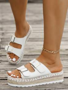 时尚厚底舒适一脚蹬女士夏季凉鞋，休闲沙滩带拖鞋