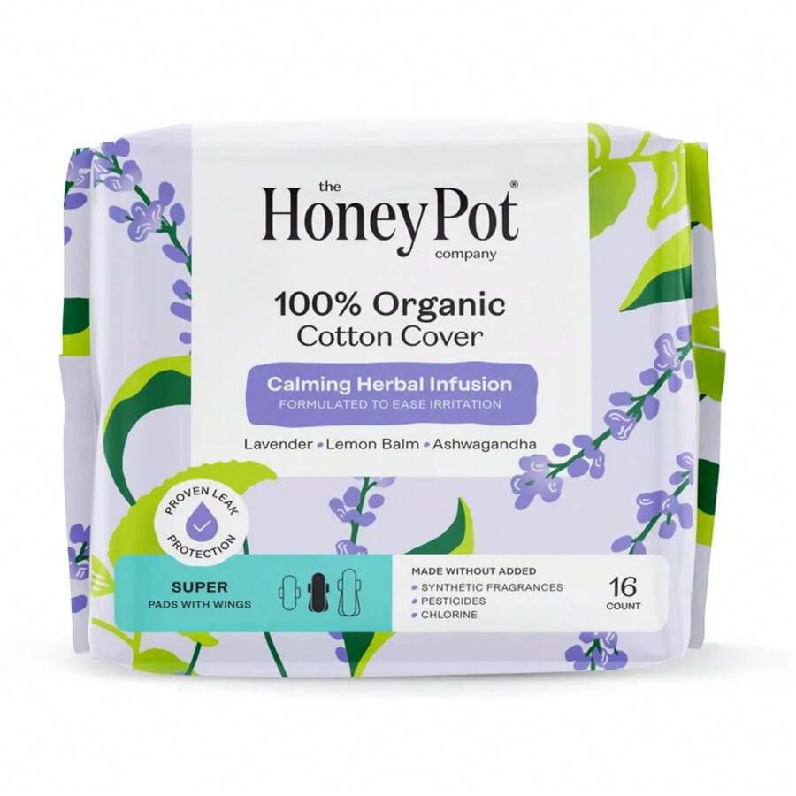 The Honey Pot Company 100% Organic Cotton Cover Calming Herbal Infusion Super Pads - 16ct - 1 - Xem 1