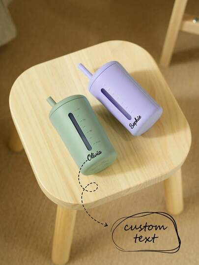 1 Peça Copo de Silicone Personalizável para Bebê, Impressão de Nome Personalizada, Utensílios de Mesa para Bebê, Escala Visível, Garrafa de Água para Crianças, Presente de Batismo para Bebê, Garrafa de Água Personalizada