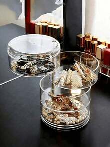 1pc Children's Multi-Layer Rotatable Hair Accessory Storage Box, Transparent Anti-Oxidation Hair Tie & Clips Organizer For Girls