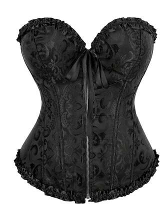 加大码女式束腰露背紧身胸衣上衣，前拉链露肩花卉复活节连衣裙