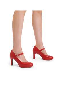 Women's High Heels Mary Jane Pumps Round Close Toe Elegant Classic Comfortable Low Platform Office Work Dress Shoes - Đỏ - Xem 10