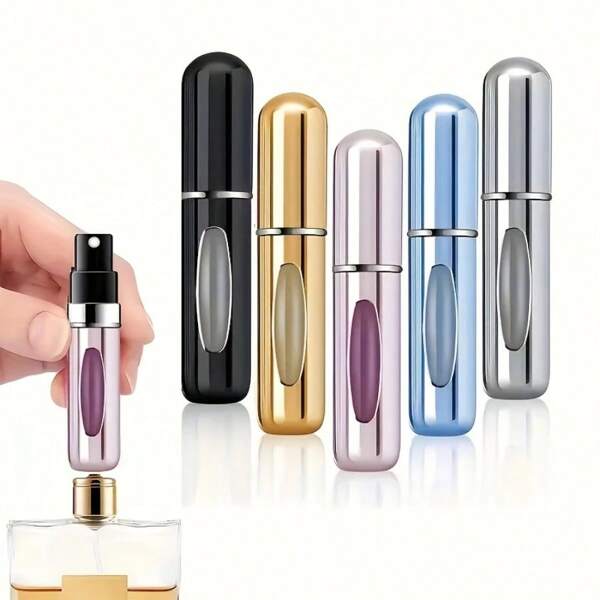 1 pieza Botella de spray de perfume, botella cosmética de llenado inferior, ventana visual de 5ml con boquilla de pulverización fina de tipo prensado, portátil y botella de relleno de perfume para viajes y uso en exteriores