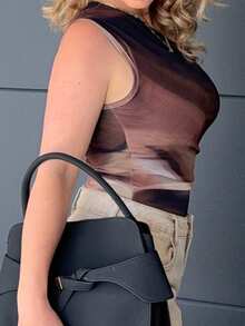 Jeta Ari 单肩随机扎染修身紧身衣 - 棕色 - 查看 8