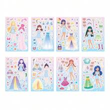 8 Cute And Colorful Fairy Tale Princess Face-Changing Stickers, Dress-Up Stickers, And Cartoon Girl Puzzle Stickers School Supplies, Back To School