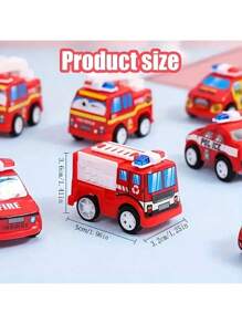 10pcs Cartoon Mini Friction Powered Fire Truck & Police Car Toys, Birthday Party Favors (Color Random)