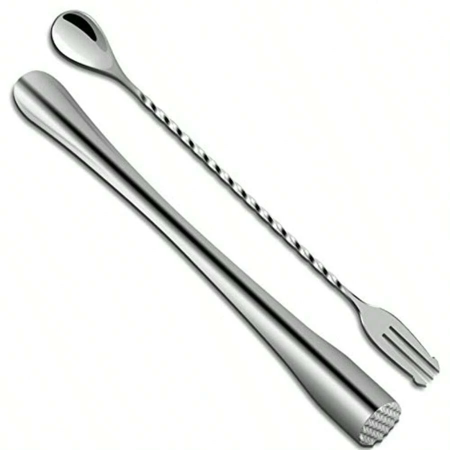 Cocktail Muddler 11.2 Inch And Bar Spoon 11.6 Inch Extended Muddler Set Stainl Steel Home Bar Tool For Making Delicious Cocktails Drinks Juice