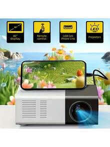 LIPETY Mini Projector,  Portable Projector 1080P Supported For Indoor Outdoor Movies, Phone Projector Compatible With IOS/ Android, Laptop, USB/SD/AV/HD TV Stick/  For Party Gifts, Halloween, Christmas, New Year Gifts, Etc - Black and White - View 5