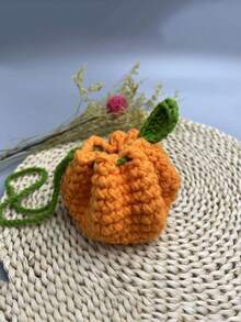 手工钩编水果零钱包 - 亮橙色针织钱包，草莓钩编收纳袋，包包挂饰，耳机收纳袋，钥匙扣，时尚旅行配件及女士礼物，迷你零钱包 - 彩色 - 查看 6