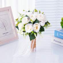 1 Stück Braut/Brautjungfer Rosenstrauß, Seidige Schleife & Künstliche Perlenrose, romantisches Hochzeits-/Valentinstagsgeschenk, Bridal-Shower/JGA, Hochzeitszeremonie Fotorequisiten, Jahrestags-Antrag