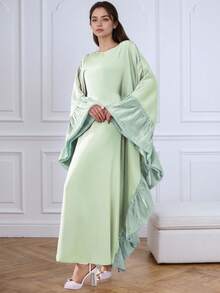 连衣裙女士奢华阿巴亚蝴蝶袖长裙优雅迪拜阿巴亚长袍卡夫坦伊斯兰服饰 - 薄荷綠 - 查看 7