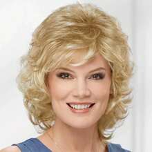 HAIRJOY Pelucas de pelo sintético para mujer, peluca corta rizada con flequillo hasta los hombros, peluca rubia, gris, blanca y marrón WMJG - A8 - Ver 3