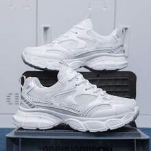 WANWEISI Men's Fashion Sneakers - Casual Running Shoes, Thick Sole, Low Top Lace-Up, Breathable Fabric, Suitable For All Seasons, Fit For Sports And Daily Activities, Knitted Mesh Fabric, Outdoor Casual Shoes, Men's Road Running Shoes, Jogging Etc. - 白色 - 查看 3