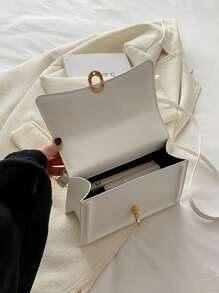 Elegant Solid Color Fashion Handbag, Retro Flap Purse For Women, PU Crossbody Shoulder Bag With Top Handle