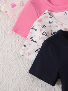 10pcs/Set Infant & Toddler Girls Casual Short Sleeve T-Shirt And Shorts Sports Outfit, Cute Heart & Letter Print, Comfortable Stretchy Pullover Tee And Pants Set, Suitable For Summer Outings