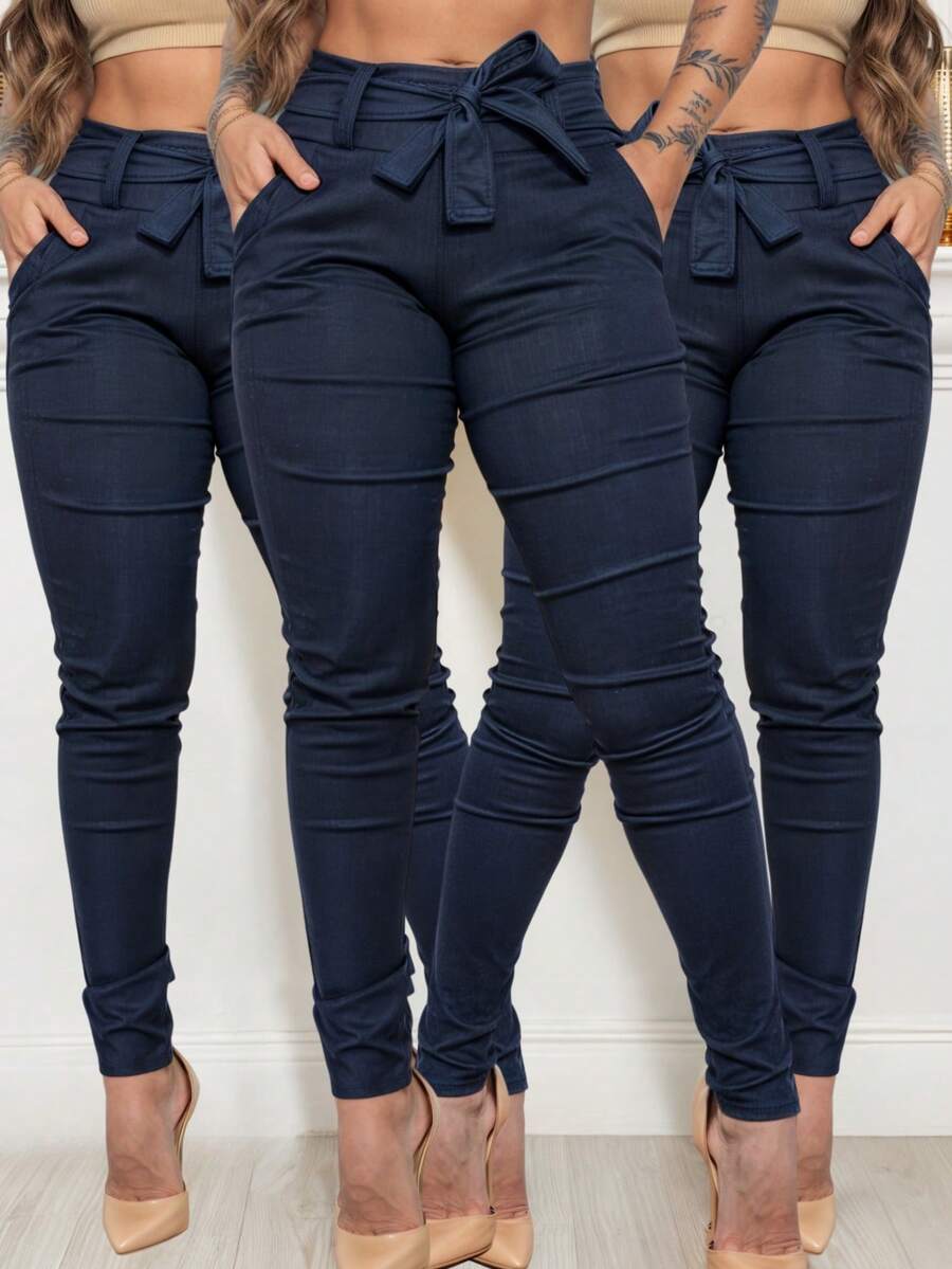 KIT 3 Calças Feminina Social Com Lycra Clochard Laço Amarra Slim Fit