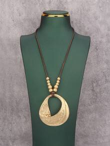 1 件时尚优雅金色不对称扭曲吊坠项链，适合送给男朋友、女朋友、家人、日常配饰的礼物 - 臘繩 - 查看 8