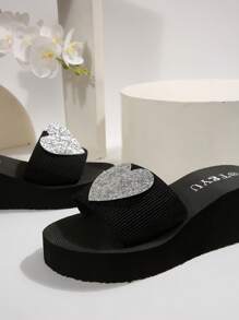 Sandalias de verano para mujer nuevas, con suela gruesa antideslizante decorada con diamantes falsos, de doble correa y tacón alto, adecuadas para usar en el exterior, la playa, bodas y vacaciones