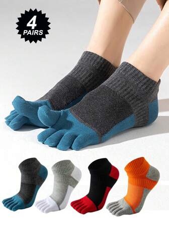1/4 Pairs Men's Low Cut Toe Socks, No Show Toes Splitting Sports Socks, Suitable For Daily Or Sports Use, Fall
