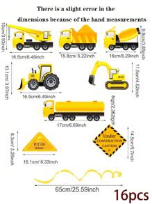 1set/8pcs,16pcs- Dinosaur Spiral Construction Theme Cartoon Engineering Vehicle Spiral Charm Engineering Car Birthday Party Decoration Spiral PendantFamily Party Wall Layout Theme Ceiling Decoration Yellow ExcavatorPendant Home Room Decor